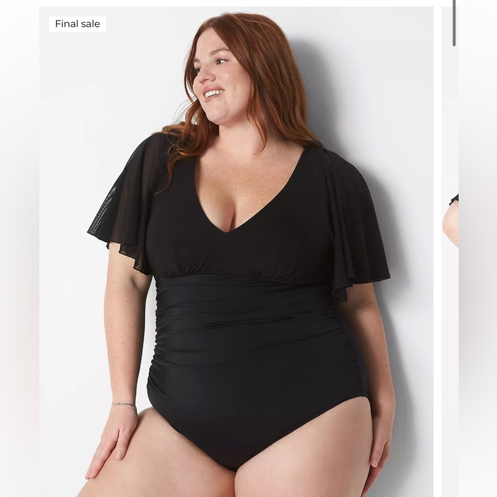 Cacique Black One Piece Swimsuit with Flutter Sleeves